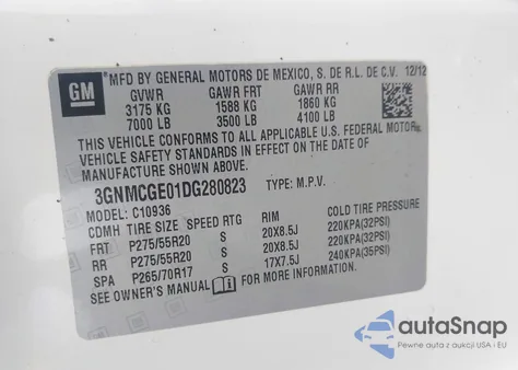 2013 Chevrolet Avalanche Ltz из США, поврежденный, VIN 3GNMCGE01DG280823